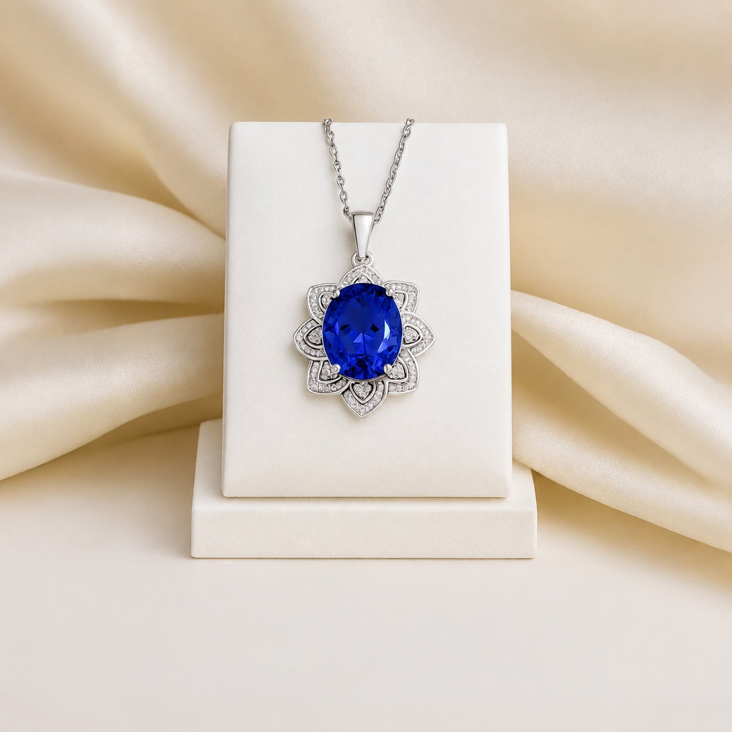 RHAPSODY zertifizierter und geprüfter AAAA Tansanit und VS-EF Diamant Anhänger in 950 Platin - 6,15 ct.