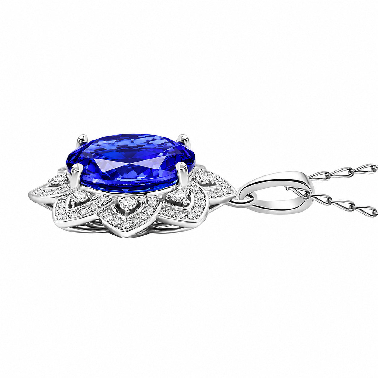 AAAA Tansanit, Weißer Diamant AGI zertifiziert Anhänger 950 Platin ca. 6.15 ct