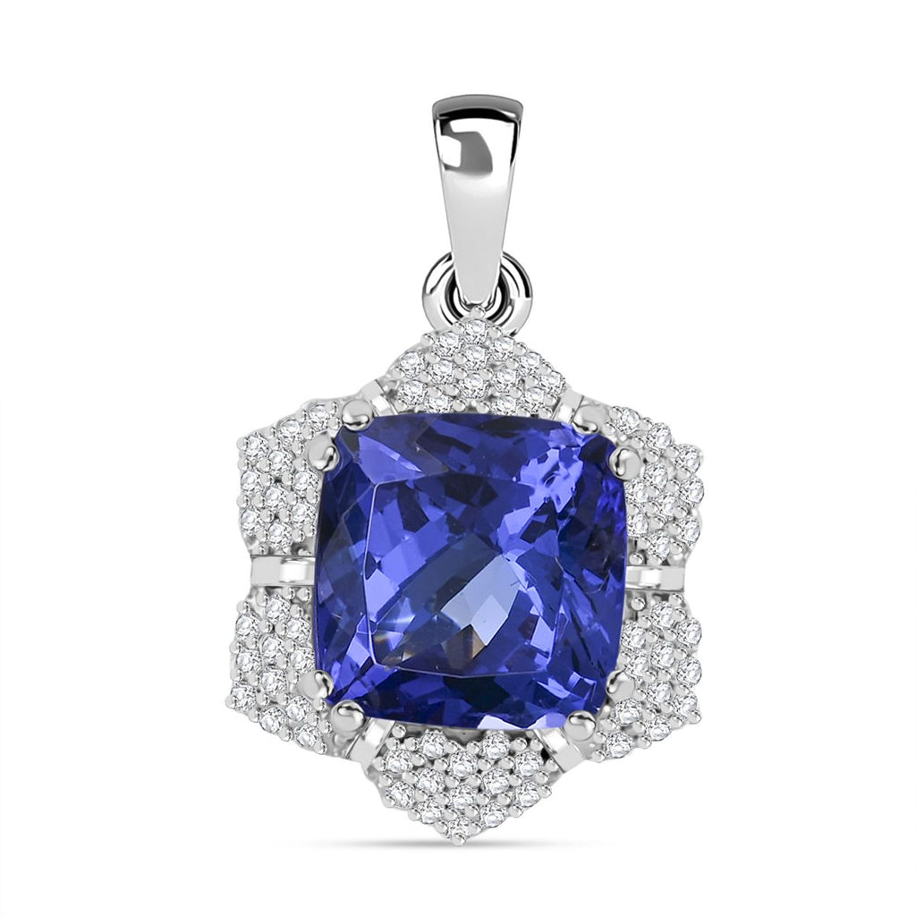 AAAA Tansanit, Weißer Diamant Anhänger 950 Platin ca. 4,20 ct.