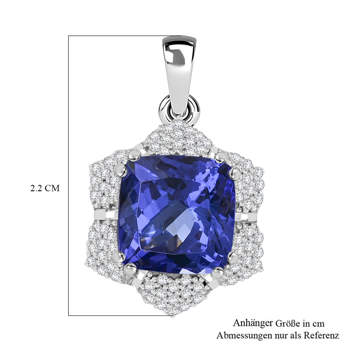 AAAA Tansanit, Weißer Diamant Anhänger 950 Platin ca. 4,20 ct.