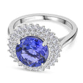 AAAA Tansanit, Weißer Diamant VS-EF Ring, AGI zertifiziert und geprüft, 950 Platin (Größe 20.00) ca. 4.25 ct