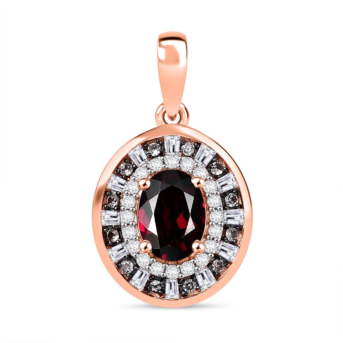 Natürlicher Rhodolith Granat, Weißer und Champagner Zirkon Anhänger 925 Silber 750 Roségold Vermeil ca. 2.28 ct