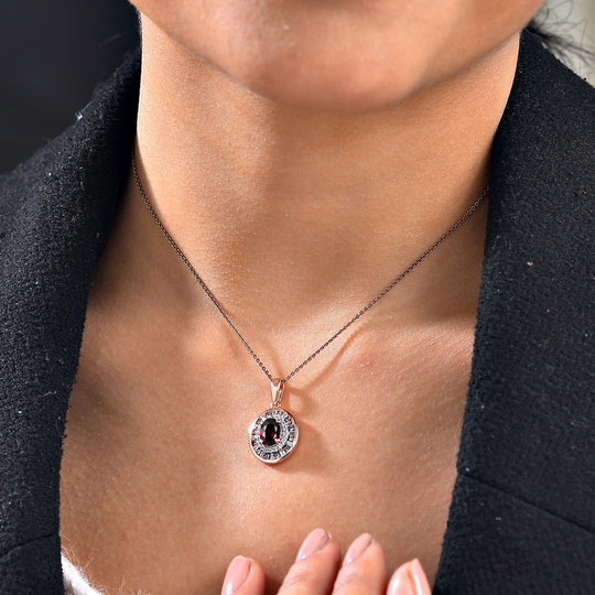 Natürlicher Rhodolith Granat, Weißer und Champagner Zirkon Anhänger 925 Silber 750 Roségold Vermeil ca. 2.28 ct