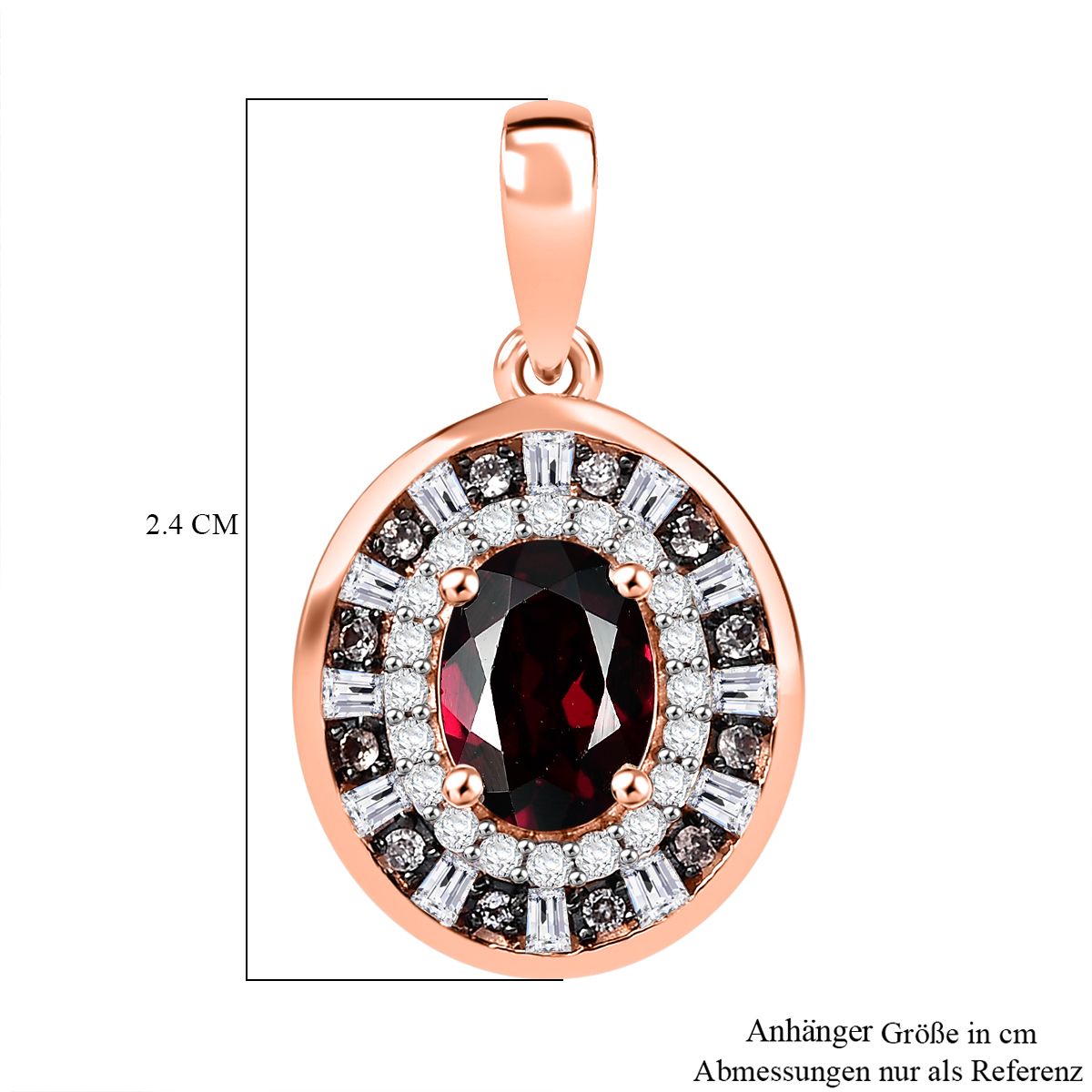 Natürlicher Rhodolith Granat, Weißer und Champagner Zirkon Anhänger 925 Silber 750 Roségold Vermeil ca. 2.28 ct