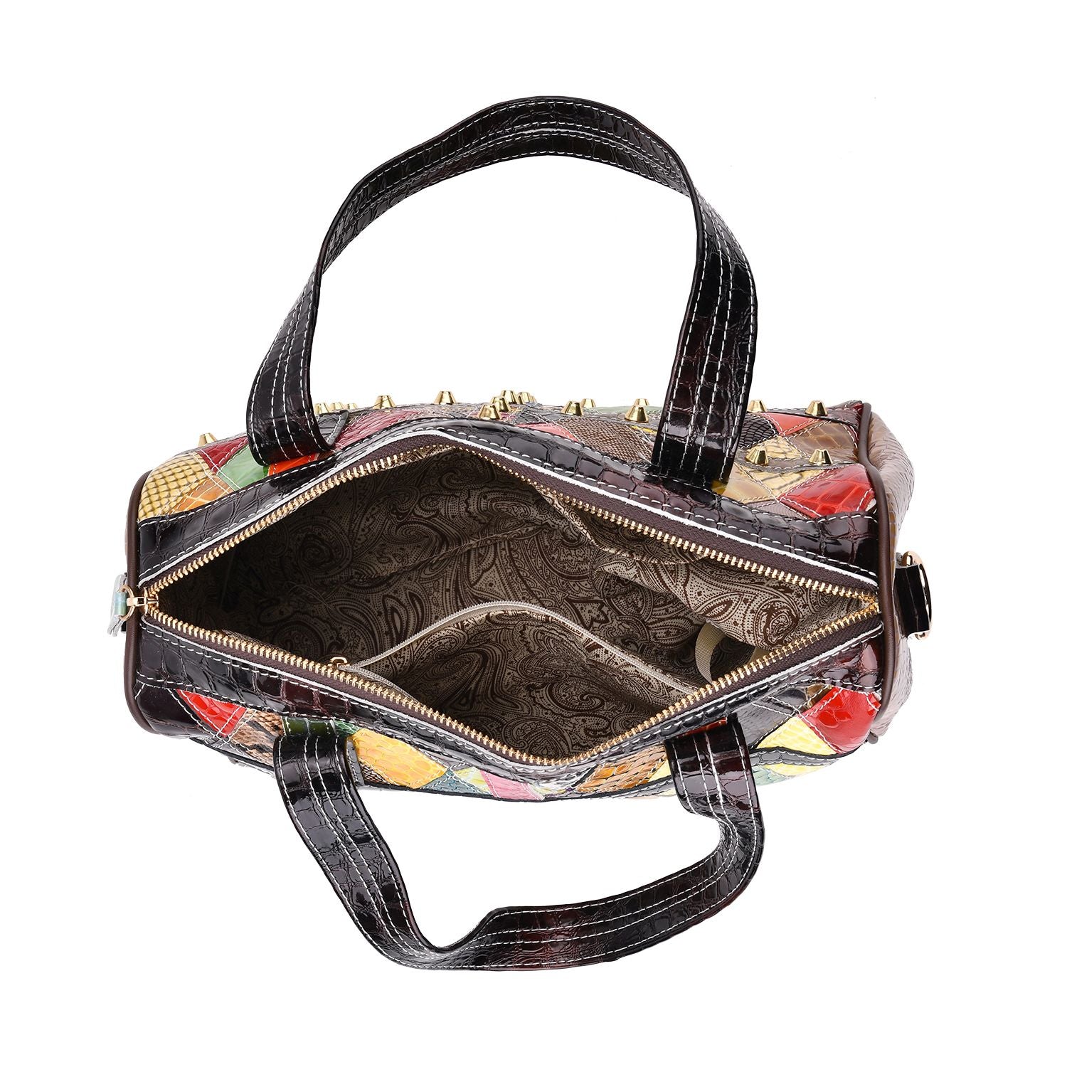 Chaos by Elsie, Crossbody-Tasche aus echtem Leder, Multicolor, mit RFID-Schutz und Mini-Taschenlampe, ca. 31,5 x 17,5 x 19,5 cm