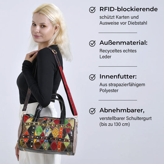 Chaos by Elsie, Crossbody-Tasche aus echtem Leder, Multicolor mit Krokoprägung, RFID-Schutz und Mini-Taschenlampe, ca. 31,5 x 17,5 x 19,5 cm