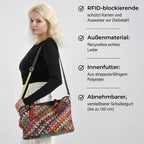 Chaos by Elsie, Multifunktionale Crossbody- und Schultertasche aus echtem Leder, Multicolor mit gewebtem Muster, RFID-Schutz und Mini-Taschenlampe, ca. 35 x 14 x 27 cm