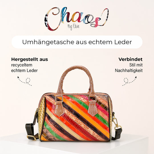 Chaos by Elsie, Crossbody-Tasche aus echtem Leder, Multicolor mit glänzender Krokoprägung im Streifenmuster, RFID-Schutz und Mini-Taschenlampe, ca. 26 x 14 x 19 cm