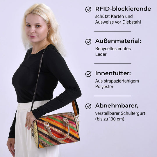 Chaos by Elsie, Crossbody-Tasche aus echtem Leder, Multicolor mit glänzender Krokoprägung im Streifenmuster, RFID-Schutz und Mini-Taschenlampe, ca. 26 x 14 x 19 cm