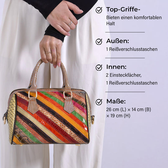Chaos by Elsie, Crossbody-Tasche aus echtem Leder, Multicolor mit glänzender Krokoprägung im Streifenmuster, RFID-Schutz und Mini-Taschenlampe, ca. 26 x 14 x 19 cm