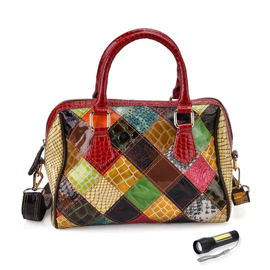 Chaos by Elsie, Crossbody-Tasche aus echtem Leder, Multicolor mit glänzender Krokoprägung im Streifenmuster, RFID-Schutz und Mini-Taschenlampe, ca. 26 x 14 x 19 cm