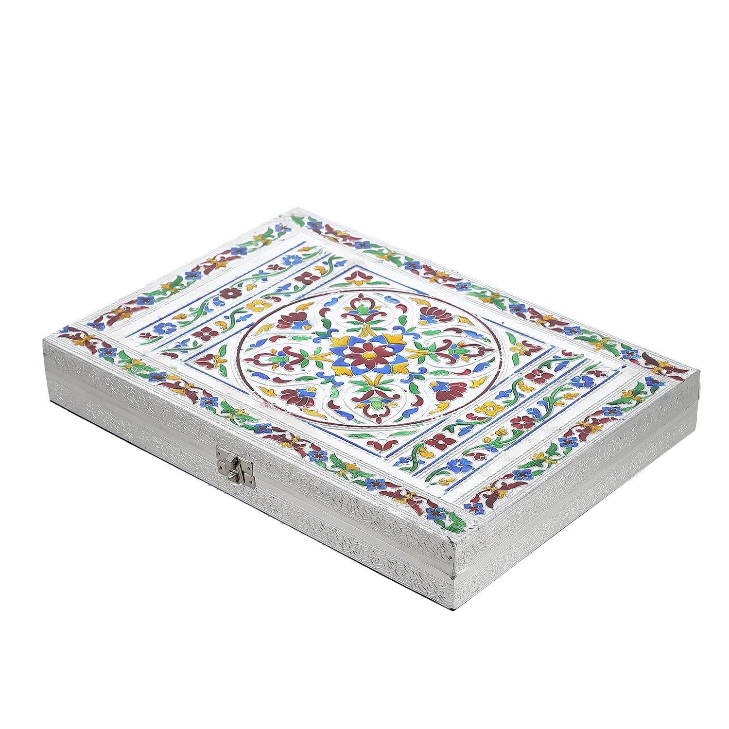 Minakari-Ringbox, oxidiertes Finish, Blumenprägung, für 150 Ringe, 35,6x25x5,8 cm