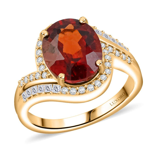 LUXORO zertifizierter und geprüfter AAA Honig Granat und GH-I2 Diamant Halo Bypass Ring in 417 Gold - 5,25 ct.