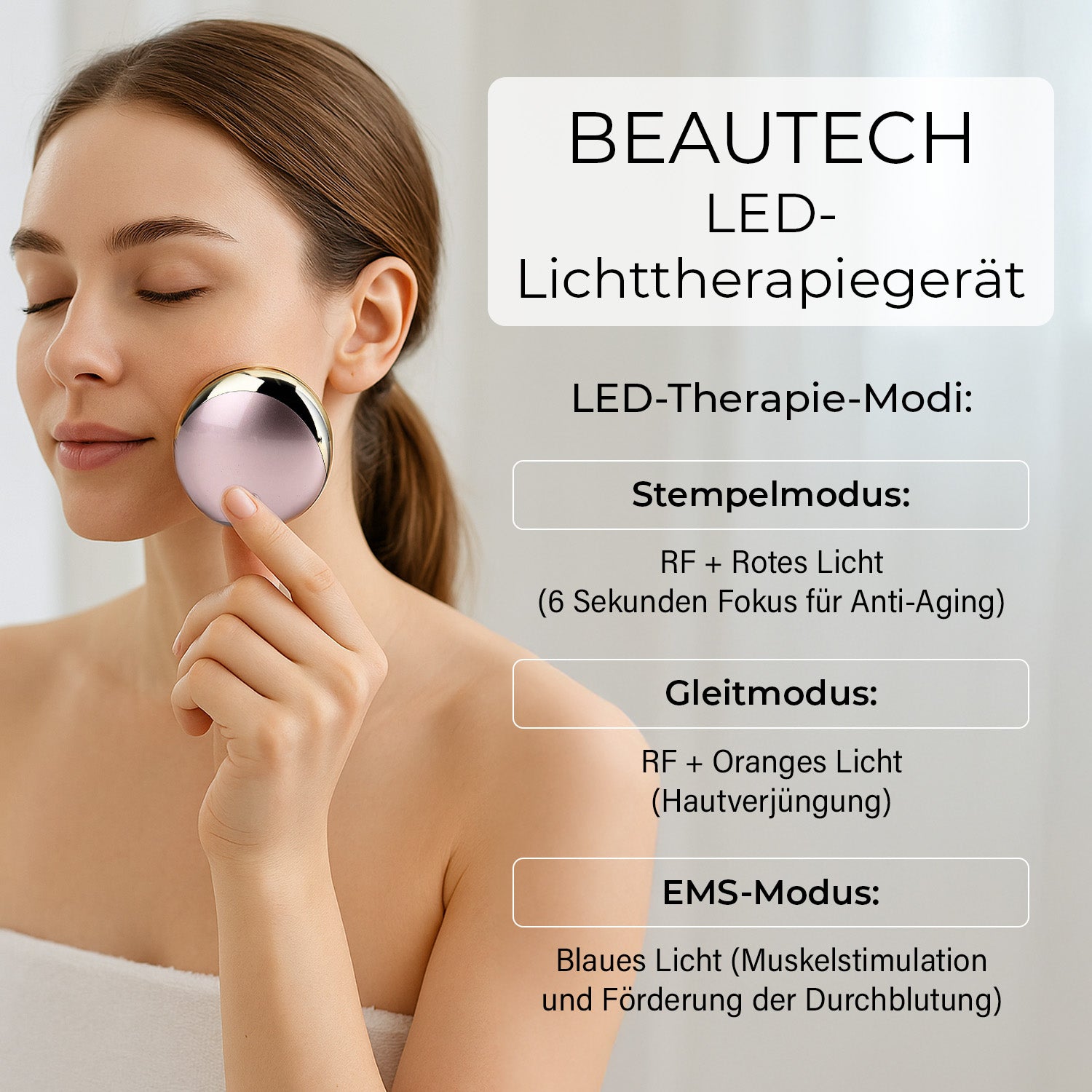 BEAUTECH - RF EMS Beauty-Gerät, 3 Modi, 3 Intensitätsstufen, Vibration, Aluminiumlegierung, mit Ladebasis, 80x77x36?mm, Silber