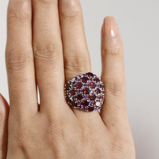 Natürlicher Rhodolith Granat, Afrikanischer Amethyst Ring 925 Silber rhodiniert (Größe 21.00) ca. 12.16 ct
