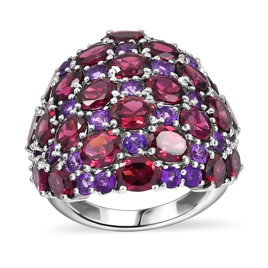 Natürlicher Rhodolith Granat, Afrikanischer Amethyst Ring 925 Silber rhodiniert (Größe 21.00) ca. 12.16 ct