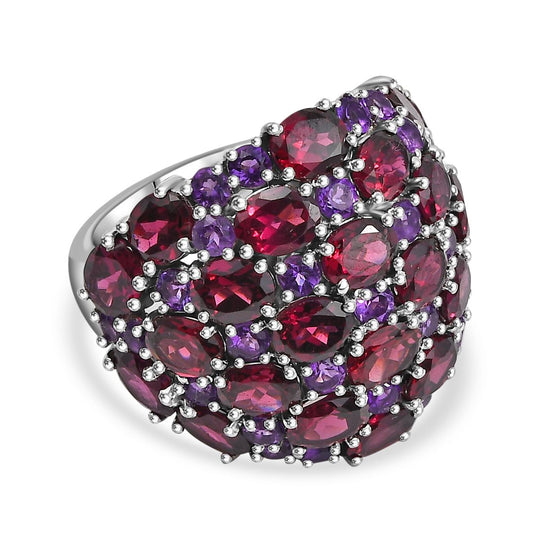 Natürlicher Rhodolith Granat, Afrikanischer Amethyst Ring 925 Silber rhodiniert (Größe 21.00) ca. 12.16 ct