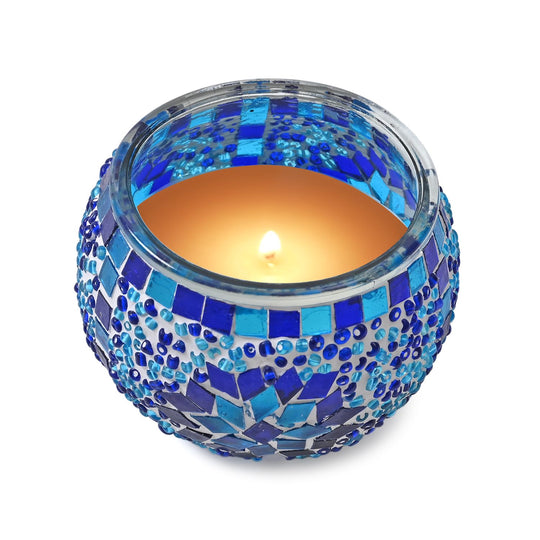 Aromatische Grapefruit-Sojawachs-Duftkerze im handgefertigten Mosaikglas, ca. 10x8 cm