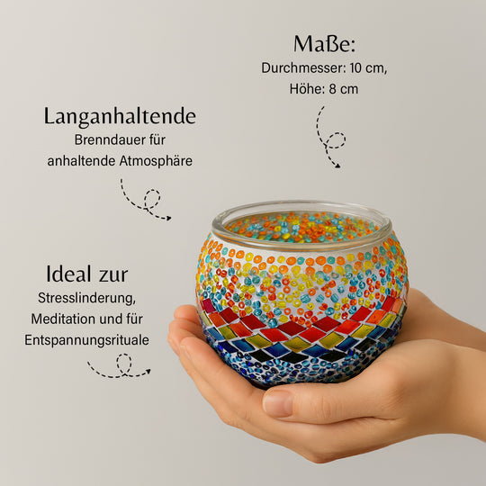 Handgefertigte Mosaikglas, mit Sojawachs-Duftkerze, 180g, 36 Std. Brenndauer, 8ml natürliches Öl, Rose
