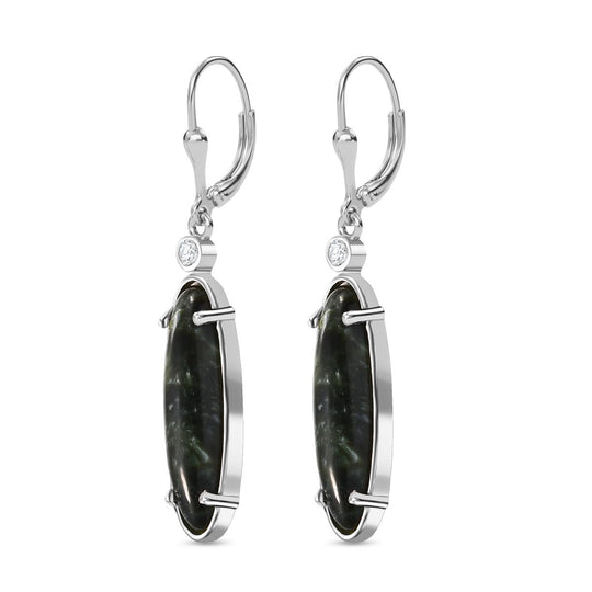 Sibirischer Seraphinite, Weiße Zirkon Ohrringe, 925 Silber platiniert ca. 9.37 ct