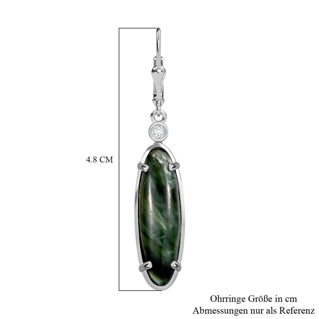 Sibirischer Seraphinite, Weiße Zirkon Ohrringe, 925 Silber platiniert ca. 9.37 ct