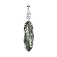 Sibirischer Seraphinite, Weißer Zirkon Anhänger 925 Silber platiniert ca. 4.68 ct