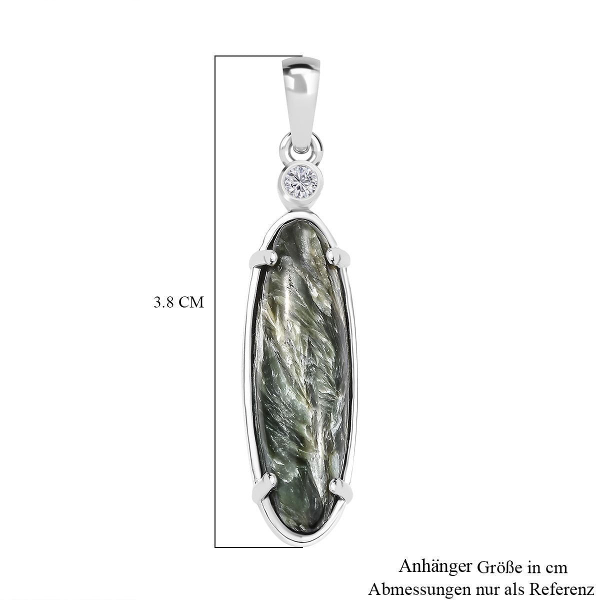 Sibirischer Seraphinite, Weißer Zirkon Anhänger 925 Silber platiniert ca. 4.68 ct