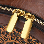 Runde Crossbody-Bag mit Mandala-Prägung, 19x8x18 cm, Braun