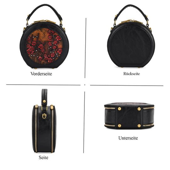 Runde Crossbody-Bag mit Pflaumenblüten-Prägung, 19x8x18 cm, Braun