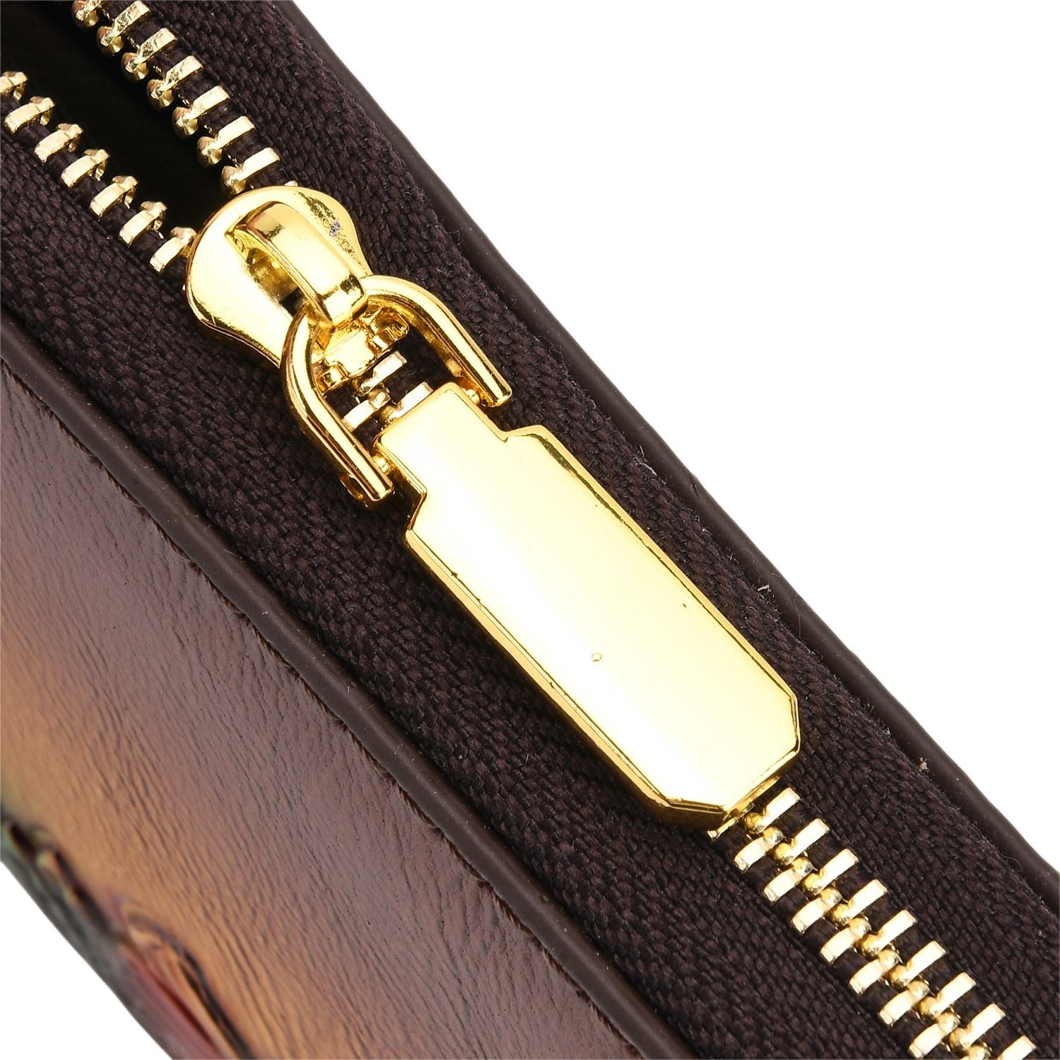 Langes Portemonnaie mit Handriemen, Hirsch-Design, Handbemalt, Gelb