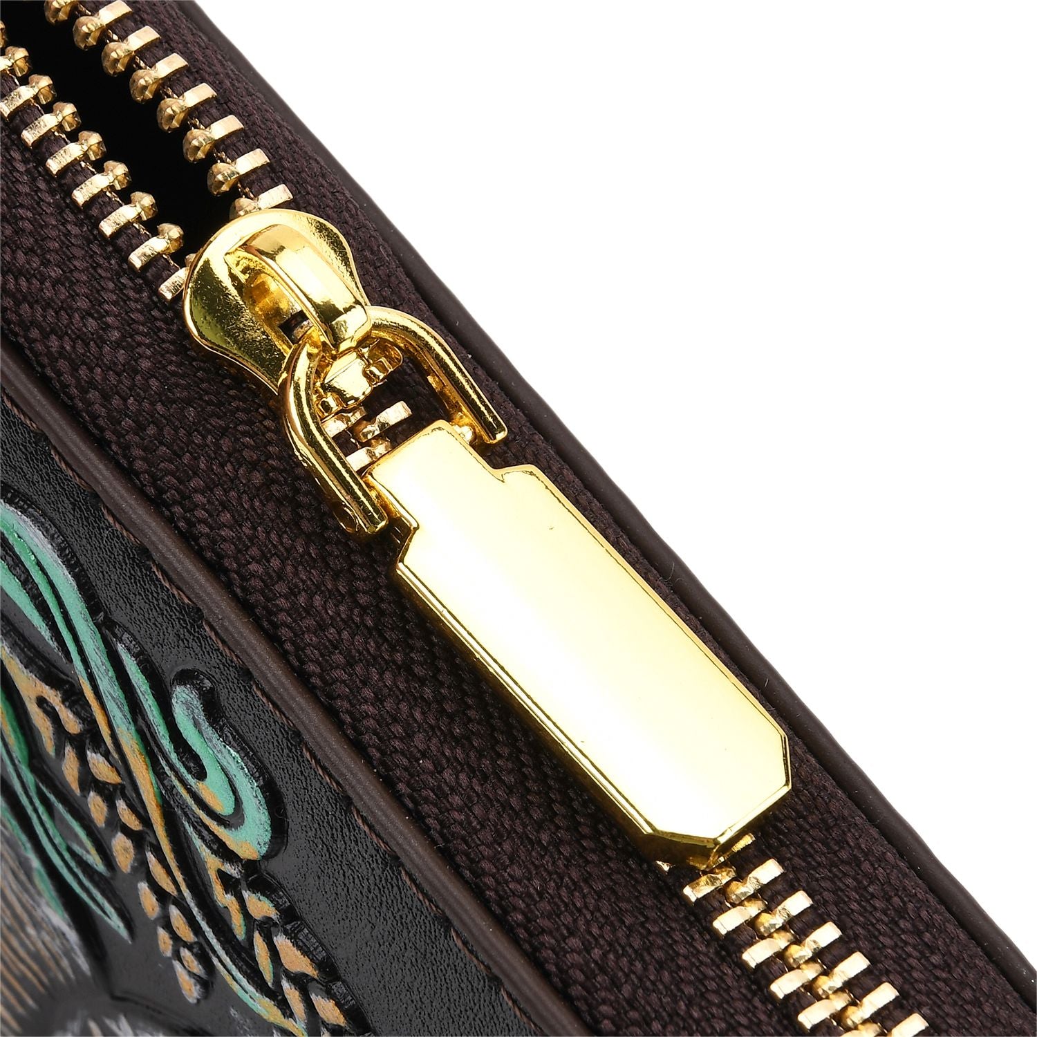 Langes Portemonnaie mit Handriemen, Hasen-Design, Handbemalt, Schwarz