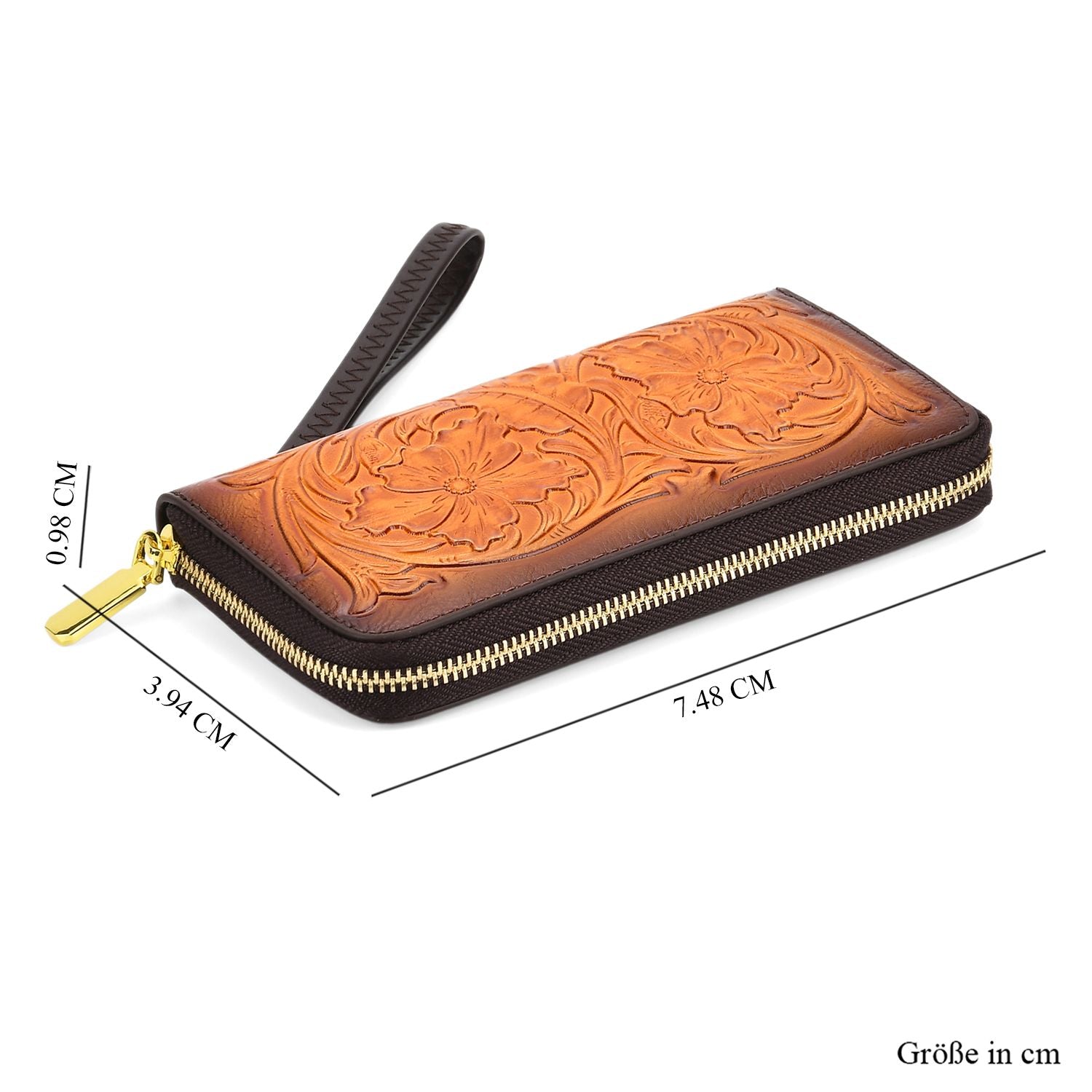Langes Portemonnaie mit Handriemen, Struktur-Design, Handbemalt, Braun