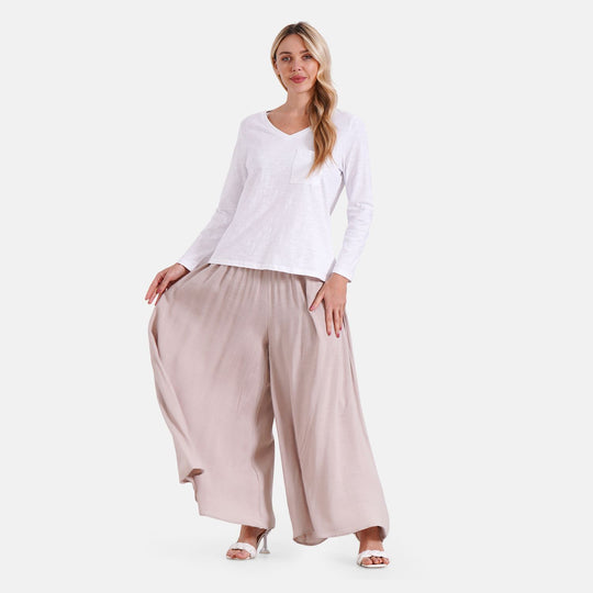 Gesmokte Taillen-Culottes, locker, bequem, elastischer Bund, 100 % Viskose, Einheitsgröße, Rosa