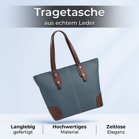 Echtleder Modische, geräumige Kontrastfarbene Tasche mit Verschluss, Größe: 33x13x29 cm, Schwarz