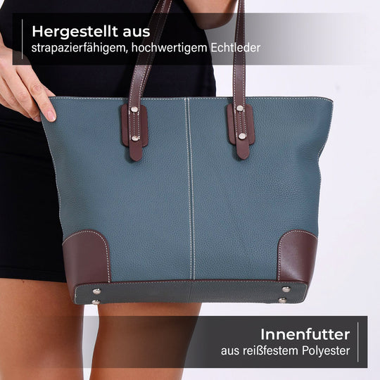 Echtleder Modische, geräumige Kontrastfarbene Tasche mit Verschluss, Größe: 33x13x29 cm, Schwarz