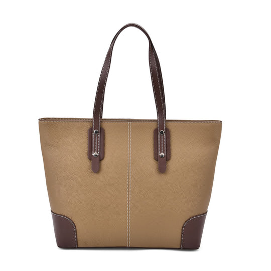 Echtleder Modische, geräumige Kontrastfarbene Tasche mit Verschluss, Größe: 33x13x29 cm, Schwarz