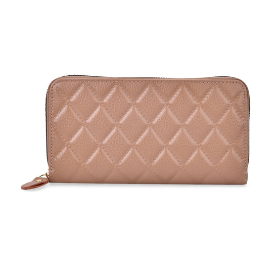 RFID-Geldbörse aus echtem Leder mit Diamantprägung, Reißverschluss, 8 Kartenfächer, 19x2.5x9.5cm, Grau