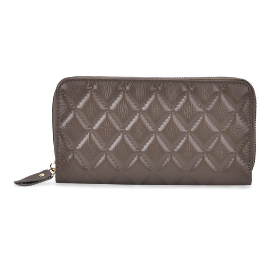 RFID-Geldbörse aus echtem Leder mit Diamantprägung, Reißverschluss, 8 Kartenfächer, 19x2.5x9.5cm, Grau