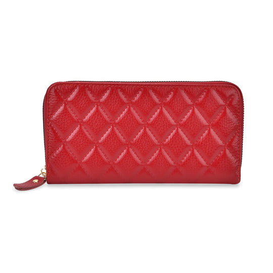 RFID-Geldbörse aus echtem Leder mit Diamantprägung, Reißverschluss, 8 Kartenfächer, 19x2.5x9.5cm, Grau