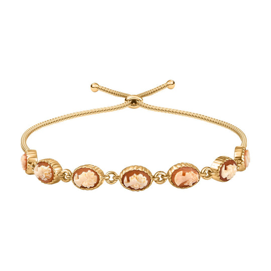 Italienische Kamee Armband aus Conch-Muschel, Messing, 19 cm, Silbefarben