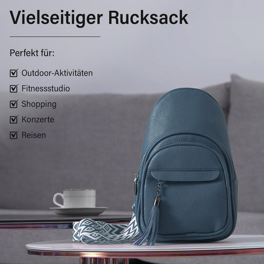 Brusttasche aus Kunstleder, mit mehreren Reißverschlussfächern und verstellbarem Schulterriemen, 30x19x10 cm, Beige