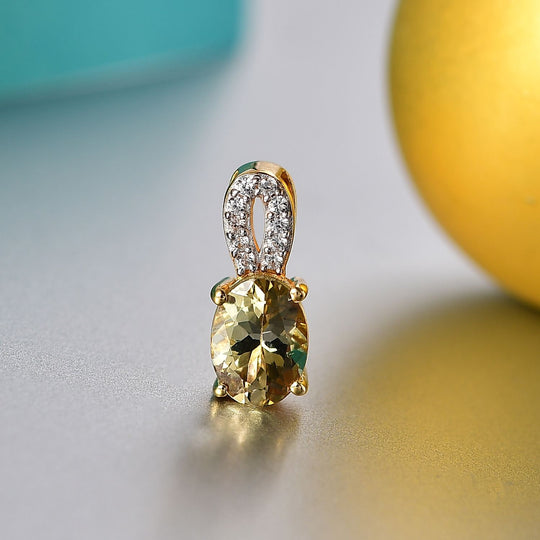 Natürlicher goldener Tansanit, Weißer Zirkon Anhänger 925 Silber 750 Gelbgold Vermeil ca. 0.88 ct