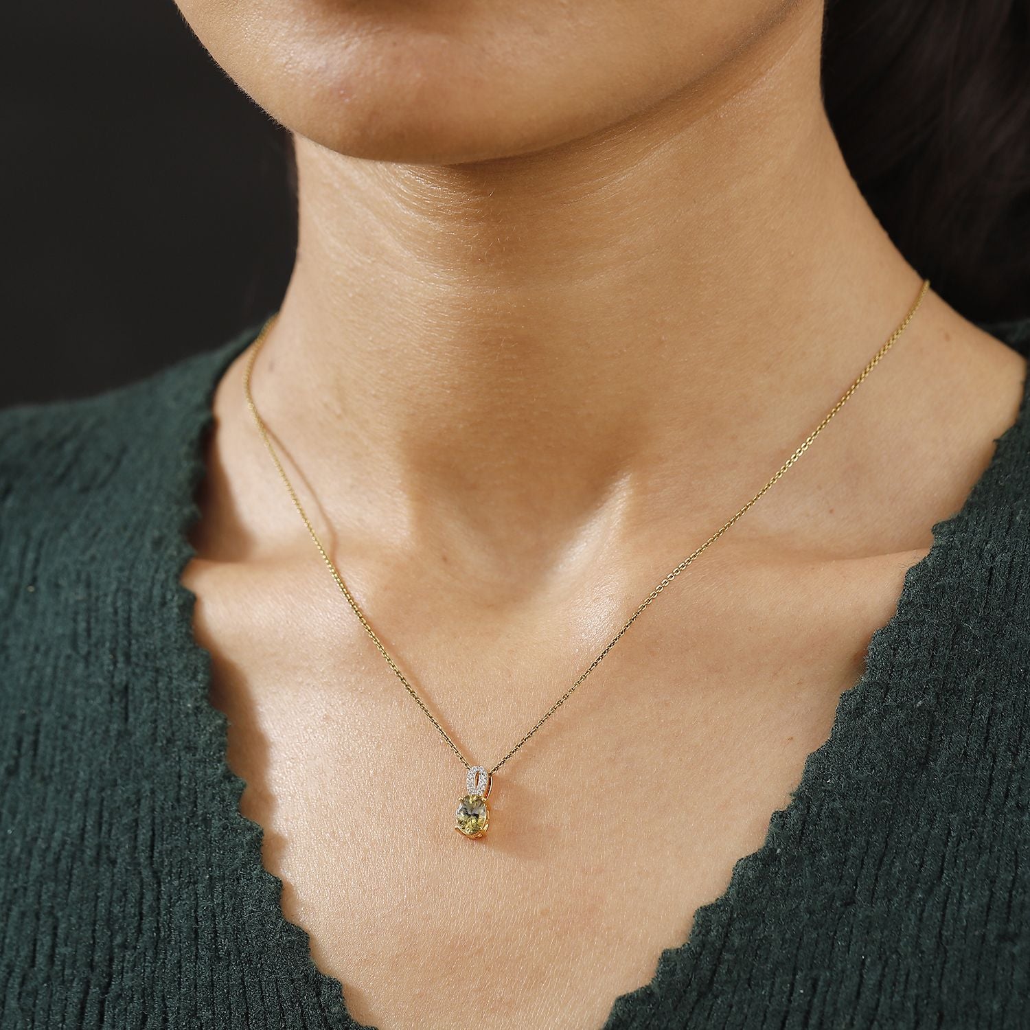Natürlicher goldener Tansanit, Weißer Zirkon Anhänger 925 Silber 750 Gelbgold Vermeil ca. 0.88 ct