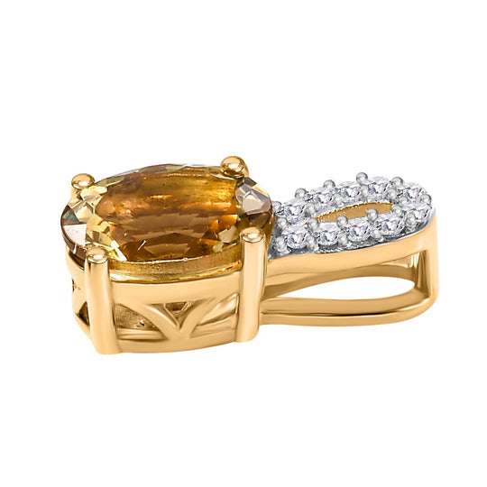 Natürlicher goldener Tansanit, Weißer Zirkon Anhänger 925 Silber 750 Gelbgold Vermeil ca. 0.88 ct