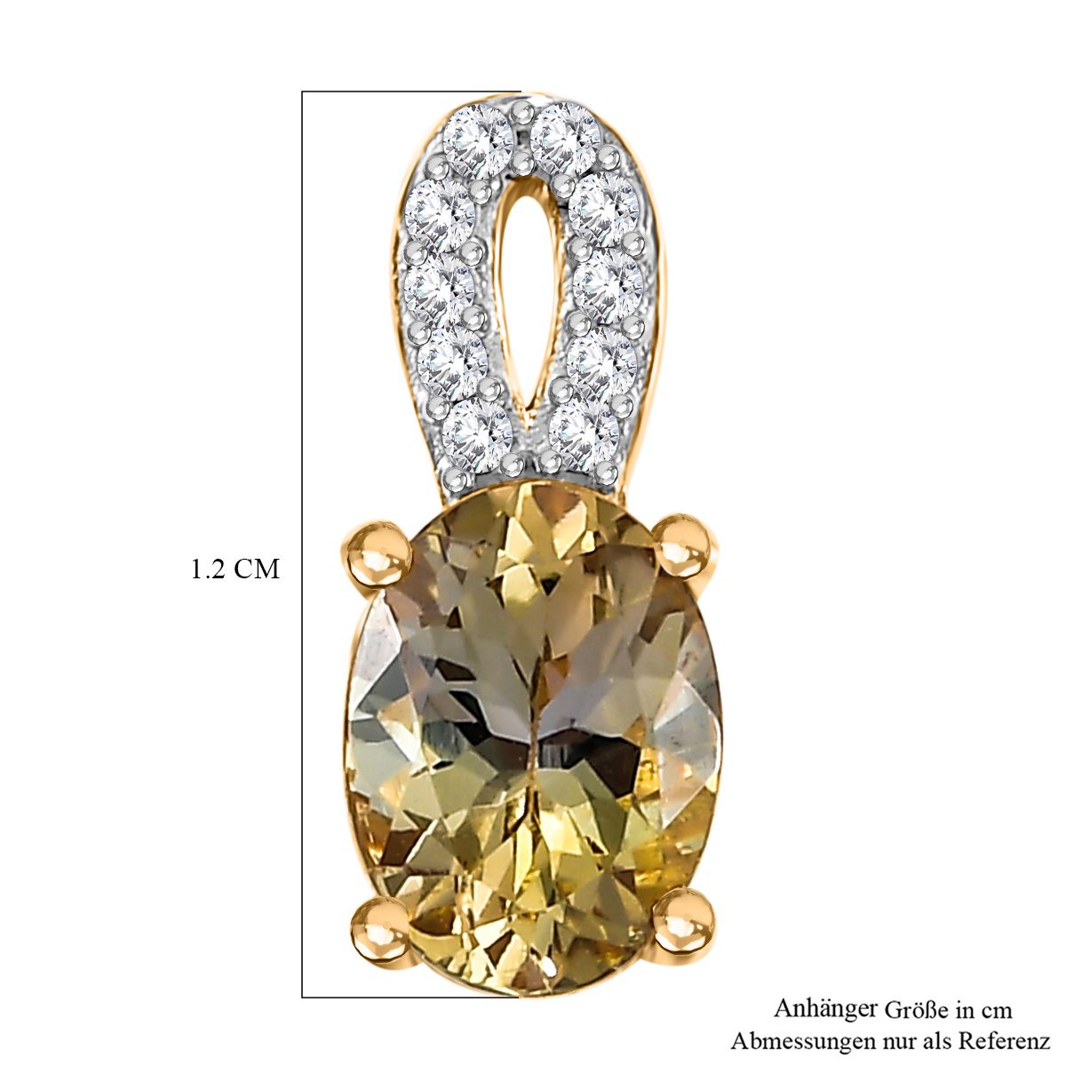 Natürlicher goldener Tansanit, Weißer Zirkon Anhänger 925 Silber 750 Gelbgold Vermeil ca. 0.88 ct
