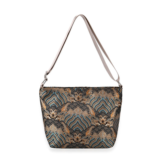 Jacquard-Tasche aus Poly-Satin mit Futter und Reißverschluss, Innentasche, gold