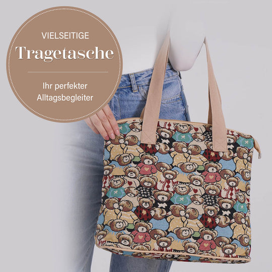 Vielseitige Tragetasche mit Blumen-Muster, Weiches Polyester, praktische Fächer und  sichere Reißverschlussöffnung, 38x13x33?cm
