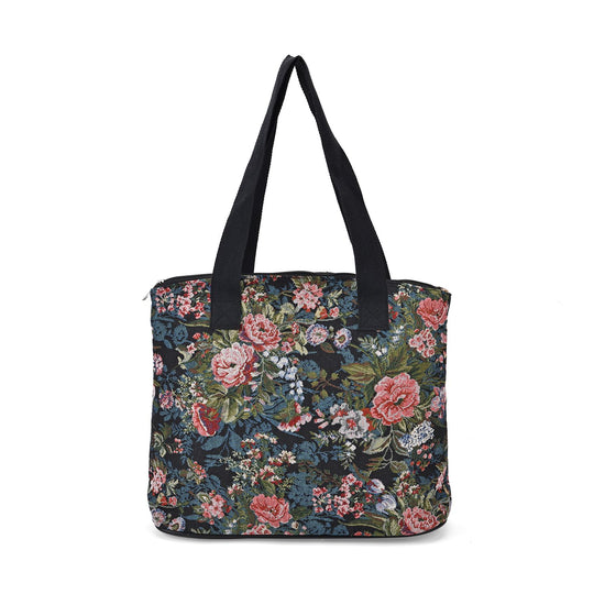 Vielseitige Tragetasche mit Blumen-Muster, Weiches Polyester, praktische Fächer und  sichere Reißverschlussöffnung, 38x13x33?cm