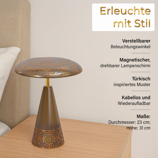 Kabellose Tischlampe mit Touch-Steuerung, Magnetdesign, Melamin, Orientalisches Muster, 23x31?cm, Schwarz