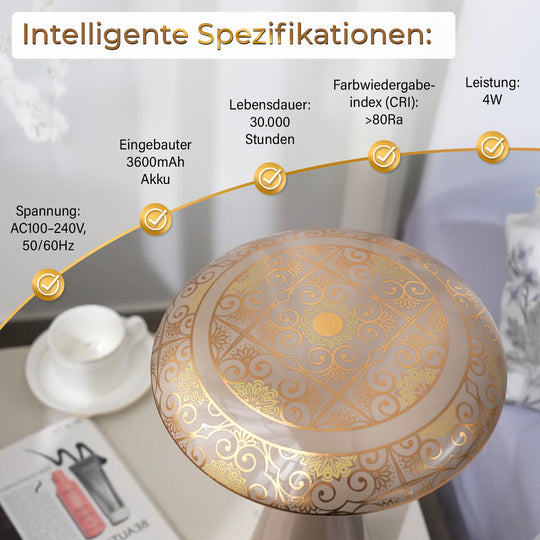 Kabellose Tischlampe mit Touch-Steuerung, Magnetdesign, Melamin, Orientalisches Muster, 23x31?cm, Schwarz